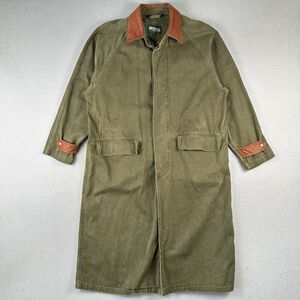 Vintage American Eagle Duster Jacket Men's Medium Green Canvas‎ Leather Trim